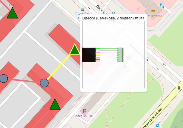 Схема коммутации сооружения связи в всплывающей подсказке на карте